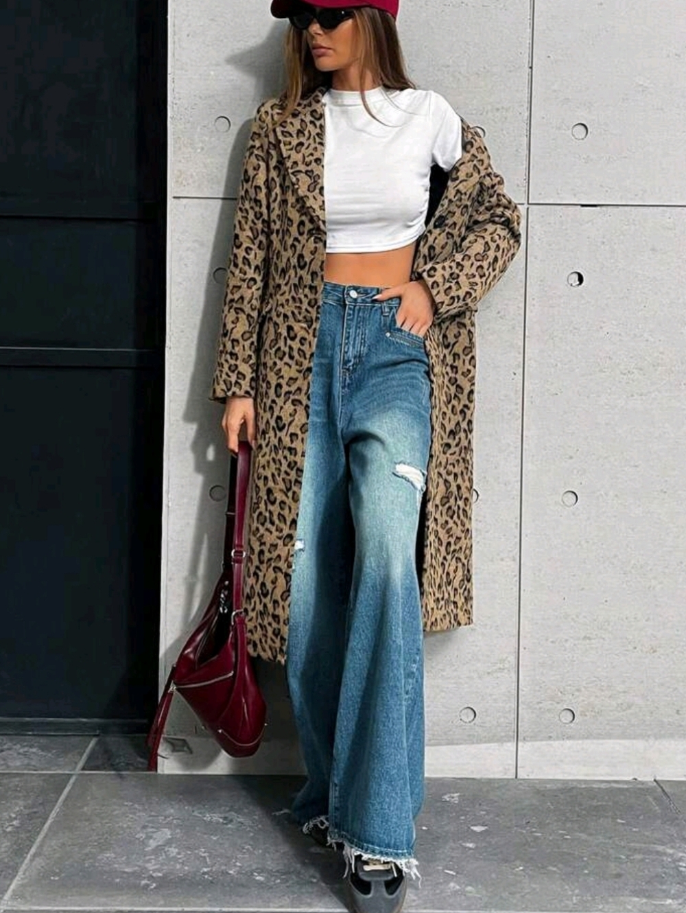 Leopard Print Long Trench Coat - Brown & Black - Picture 8 of 8